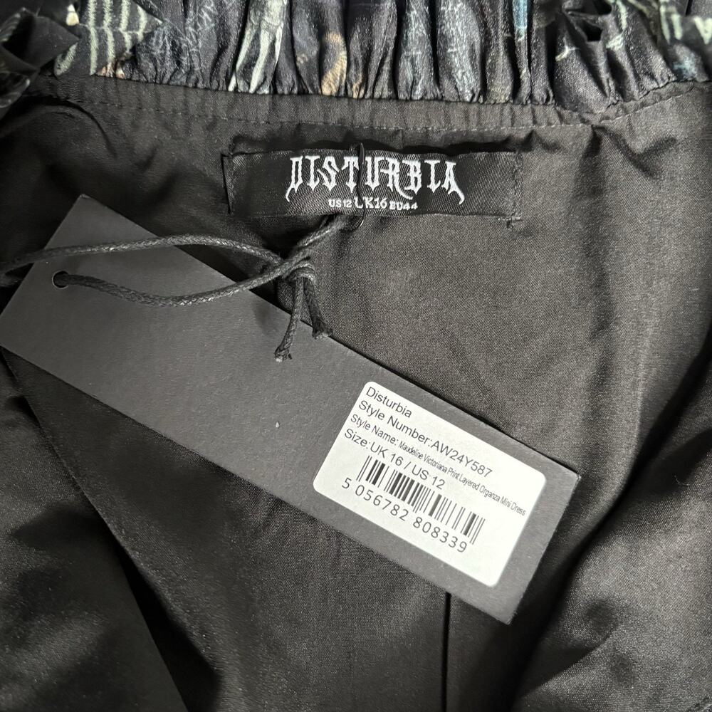 Disturbia Black Maudeline Victoriana Print Layered Organza Mini Dress US 12 NWT - Picture 6 of 6